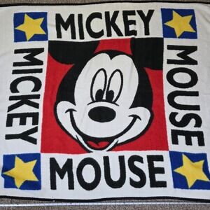 Vintage Biederlack Mickey Mouse Blanket Throw Star White Red Blue Disney‎ USA